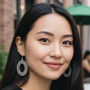 BOUTIQUE Silver Large Oval Beaded Drop Dangle Earrings Vintage Style